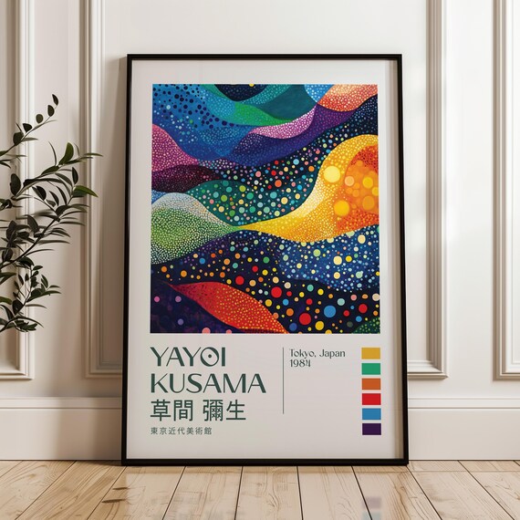 Yayoi Kusama 1984 Midnight Blue Dotted Waves Abstract Art Poster