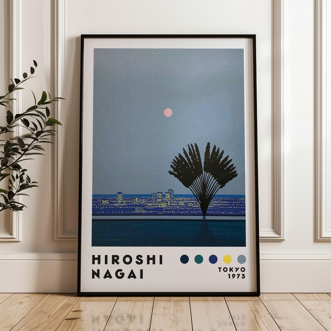 Hiroshi Nagai Tokyo 1975 Night City Pink Moon Silhouette Poster