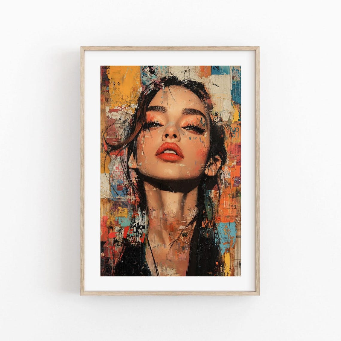 Abstract Woman Portrait with Orange Eyeshadow Collage Pop Art Poster