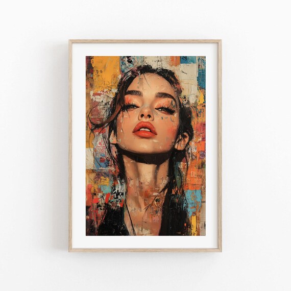 Abstract Woman Portrait with Orange Eyeshadow Collage Pop Art Poster