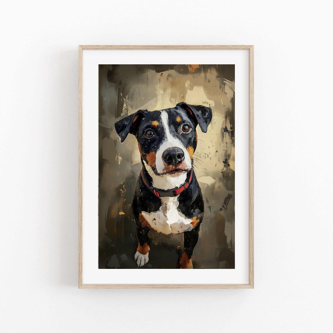 Tricolor Dog Portrait Painted Black Tan Pup Puppy Art Poster