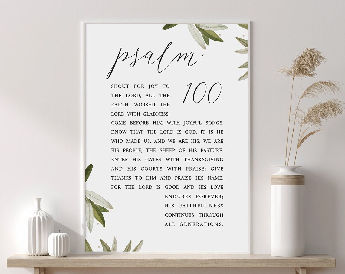 Psalm 100 Bible Verse Art Print, Christian Decor
