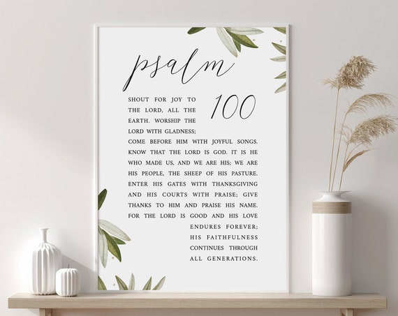 Psalm 100 Bible Verse Art Print, Christian Decor