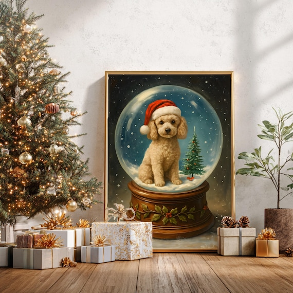 Christmas Puppy in a Snow Globe Holiday Poster Dog Wall Decor