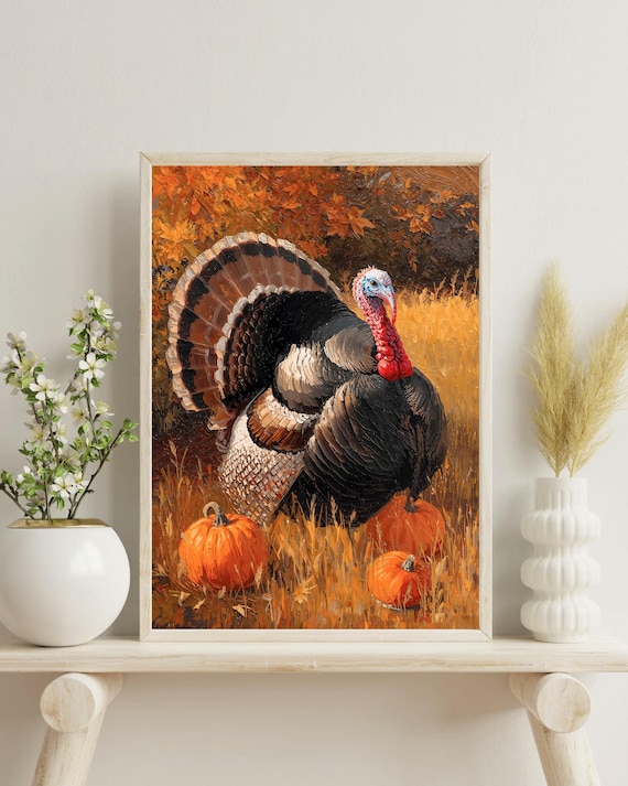 Turkey Fall Wall Art Autumn Farmhouse Decor Thanksgiving Pumpkin Leaves Artwork Country Home