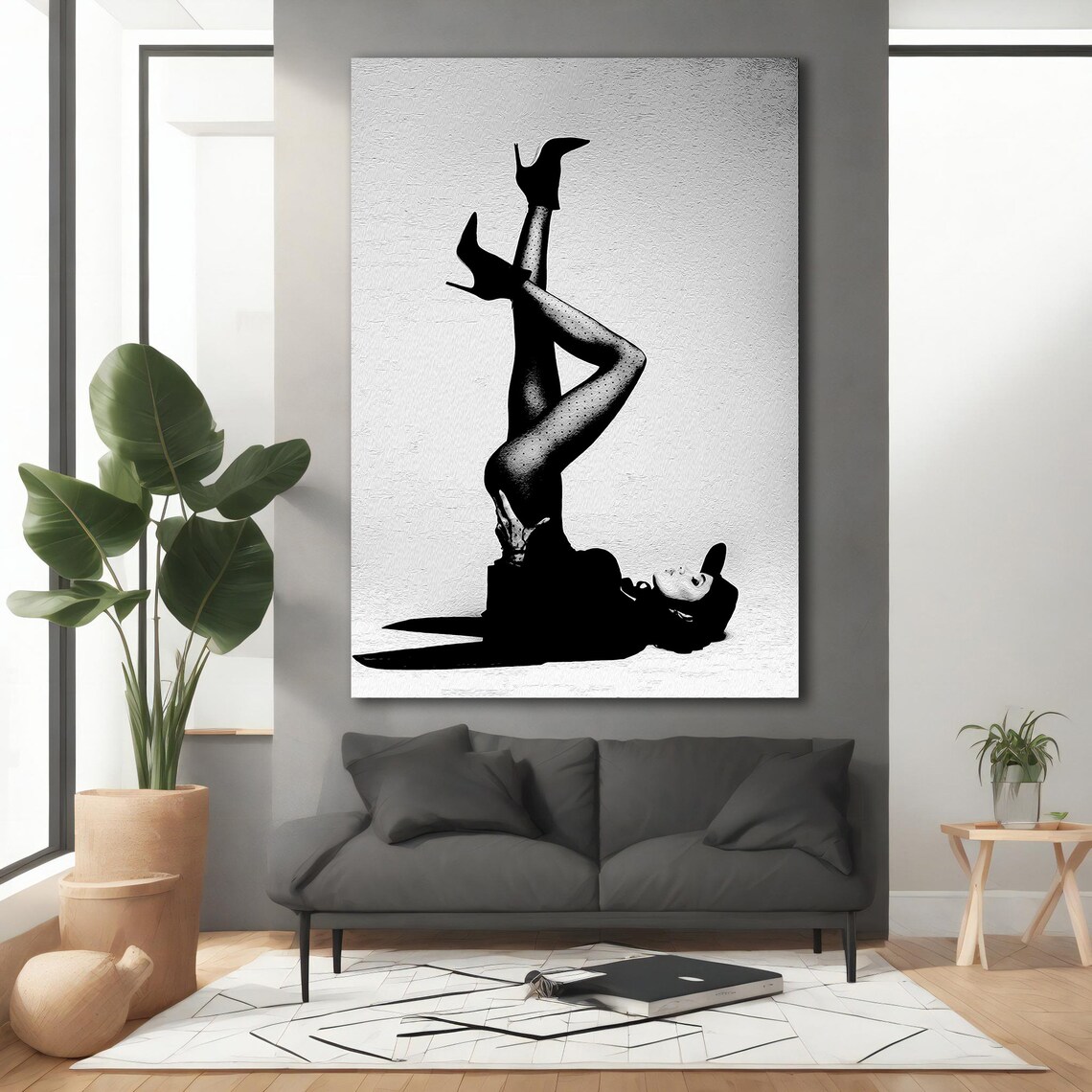 Woman in High Heels Playful Legs Up Black White Art Wall Poster - Image 3