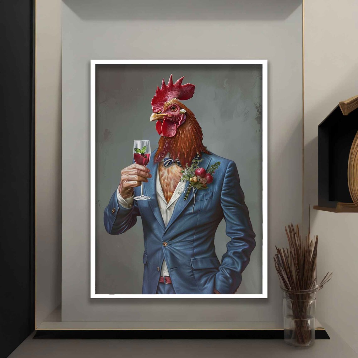 Rooster Man Rooster Picture in Suit, Minimalist Poster - Image 4