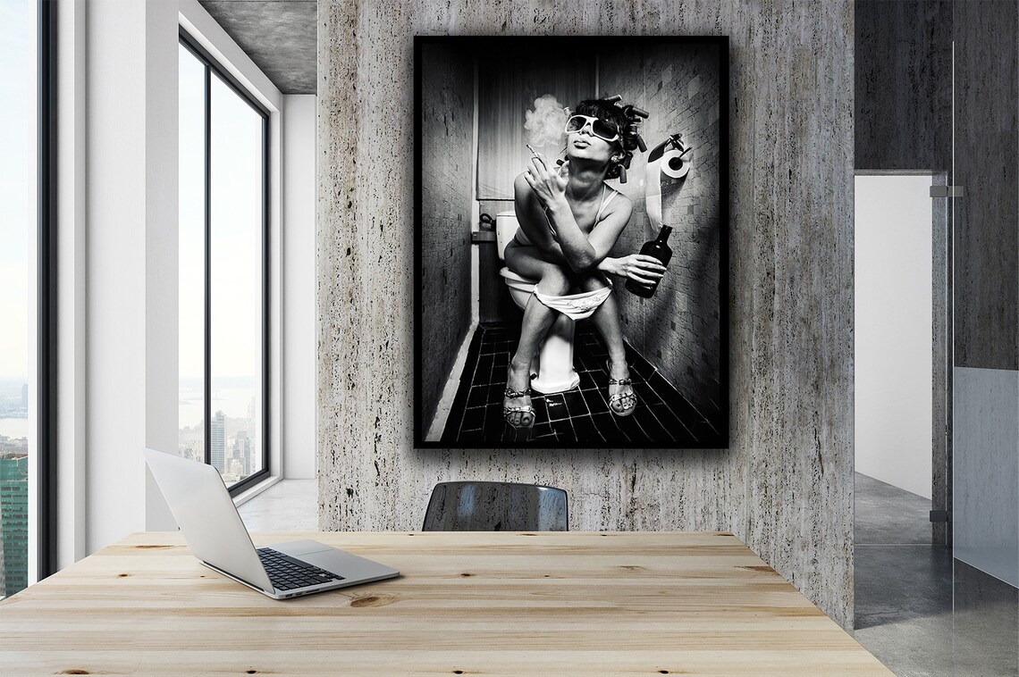Woman Drinking in the Toilet, Modern Wall Art Print - Image 2