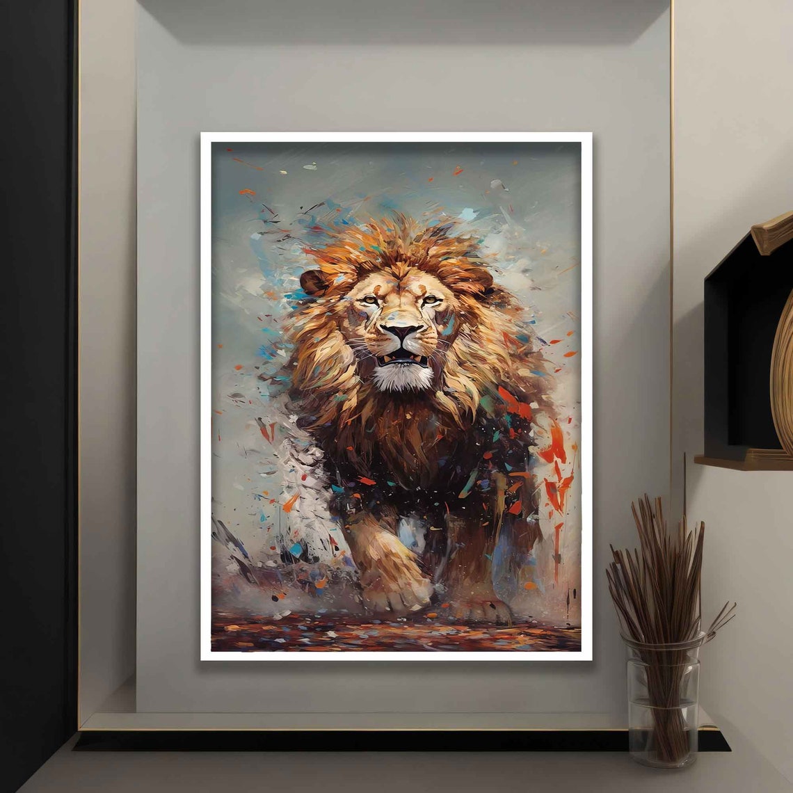 Roaring Lion King Colorful Paint Splash Abstract Art Wall Poster - Image 4