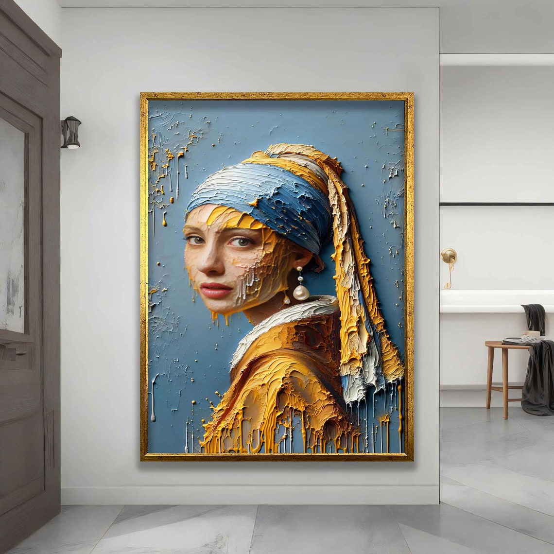 Vermeer Girl with Pearl Earring Impasto Drip Paint Art Wall Poster
