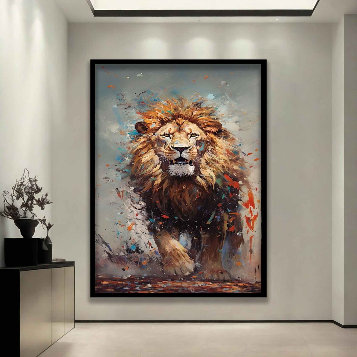 Roaring Lion King Colorful Paint Splash Abstract Art Wall Poster