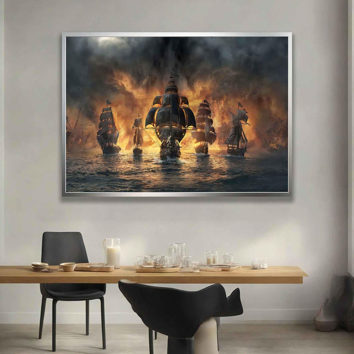 Pirate Tall Ships Fleet Stormy Sunset Ocean Battle Scene Poster - Image 3