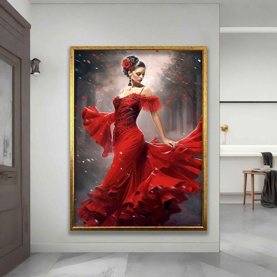Dancer Woman In Red Dress Flamenco Dance Poster