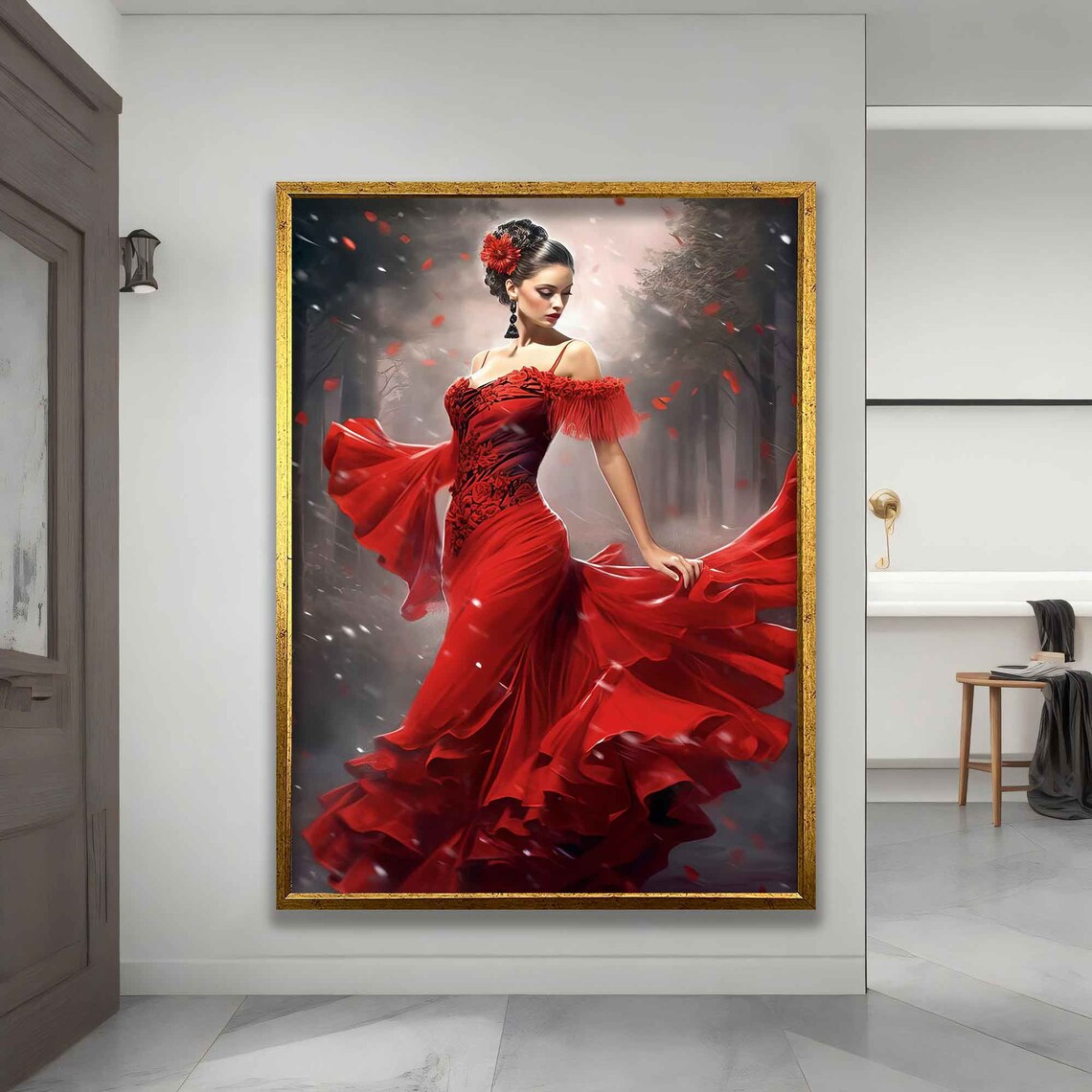 Dancer Woman In Red Dress Flamenco Dance Poster