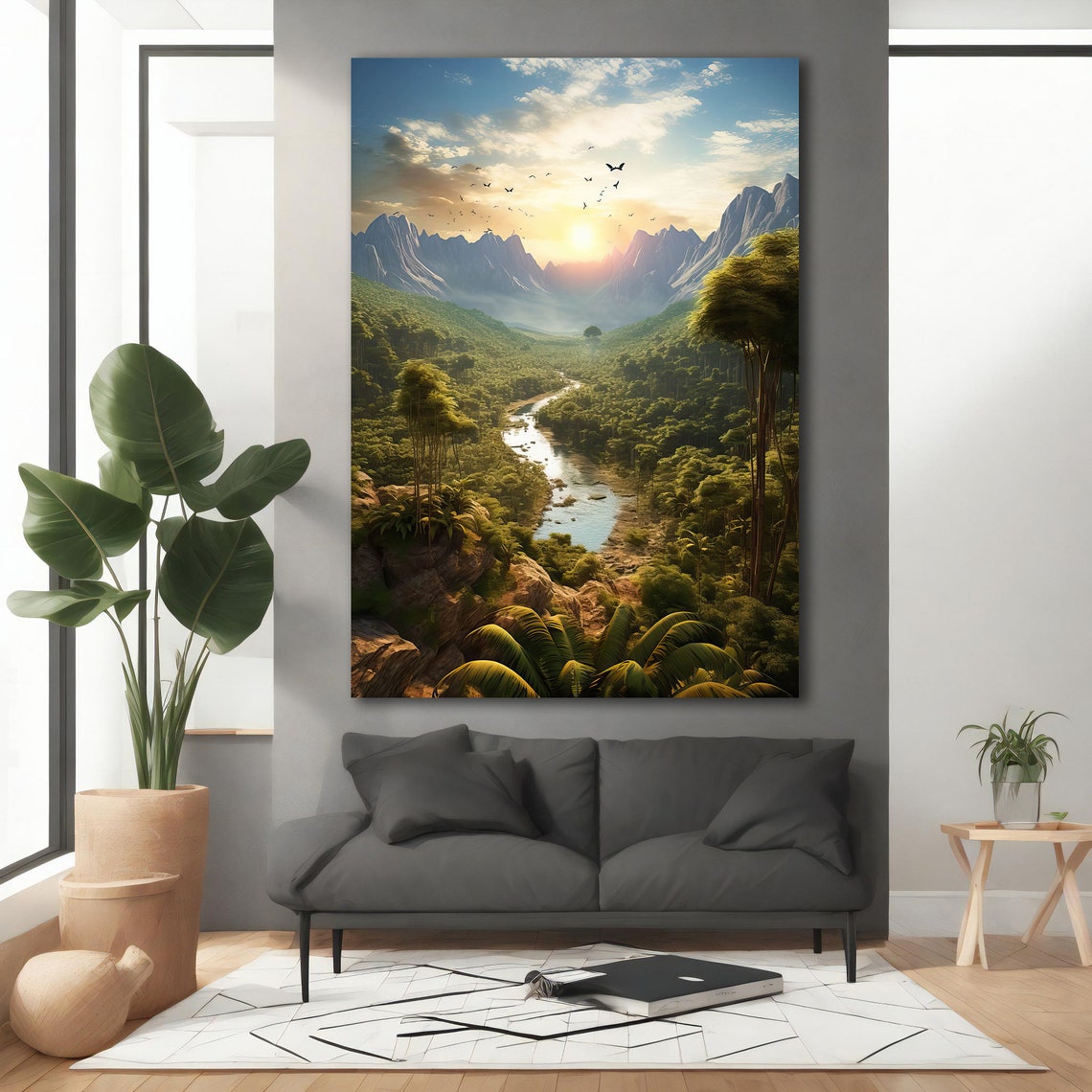 Tropical Rainforest River Valley Sunrise Mountains Lush Green Poster - Image 5