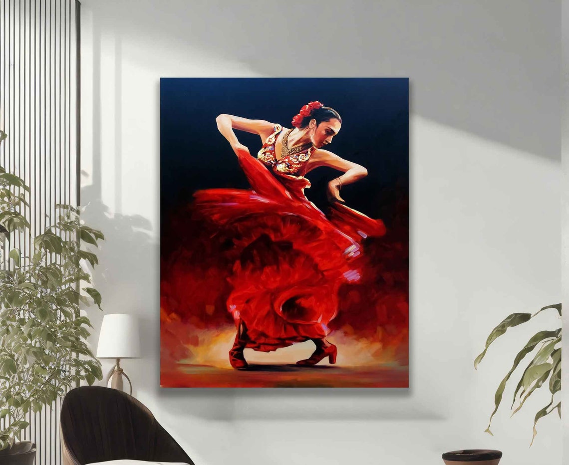 Ballerina Woman Dancer Girl Art In Red Dress Ballerina Poster Salsa Woman Print - Image 2
