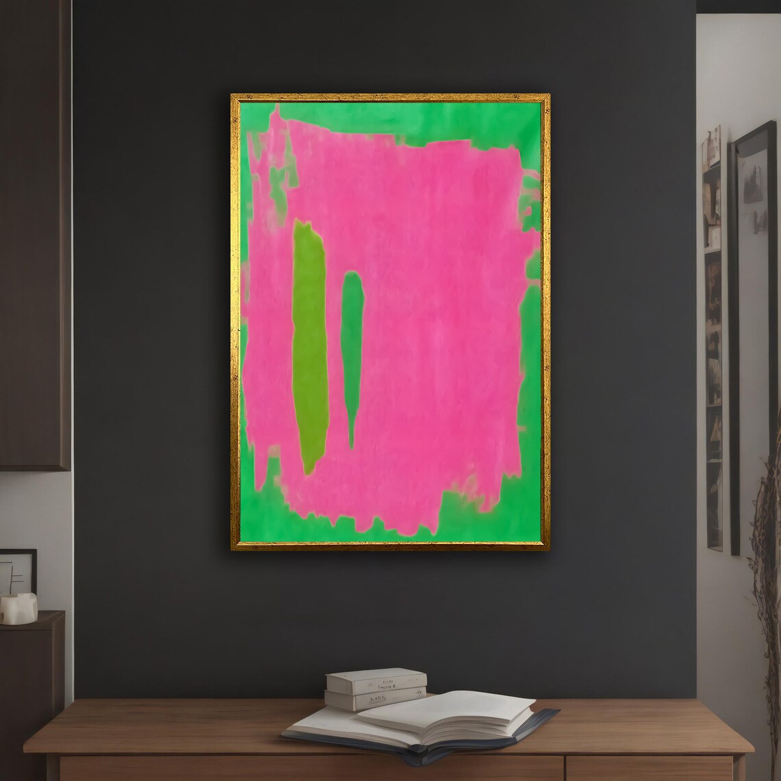 Mark Rothko Style Vivid Neon Pink Green Bold Color Field Wall Art - Image 3