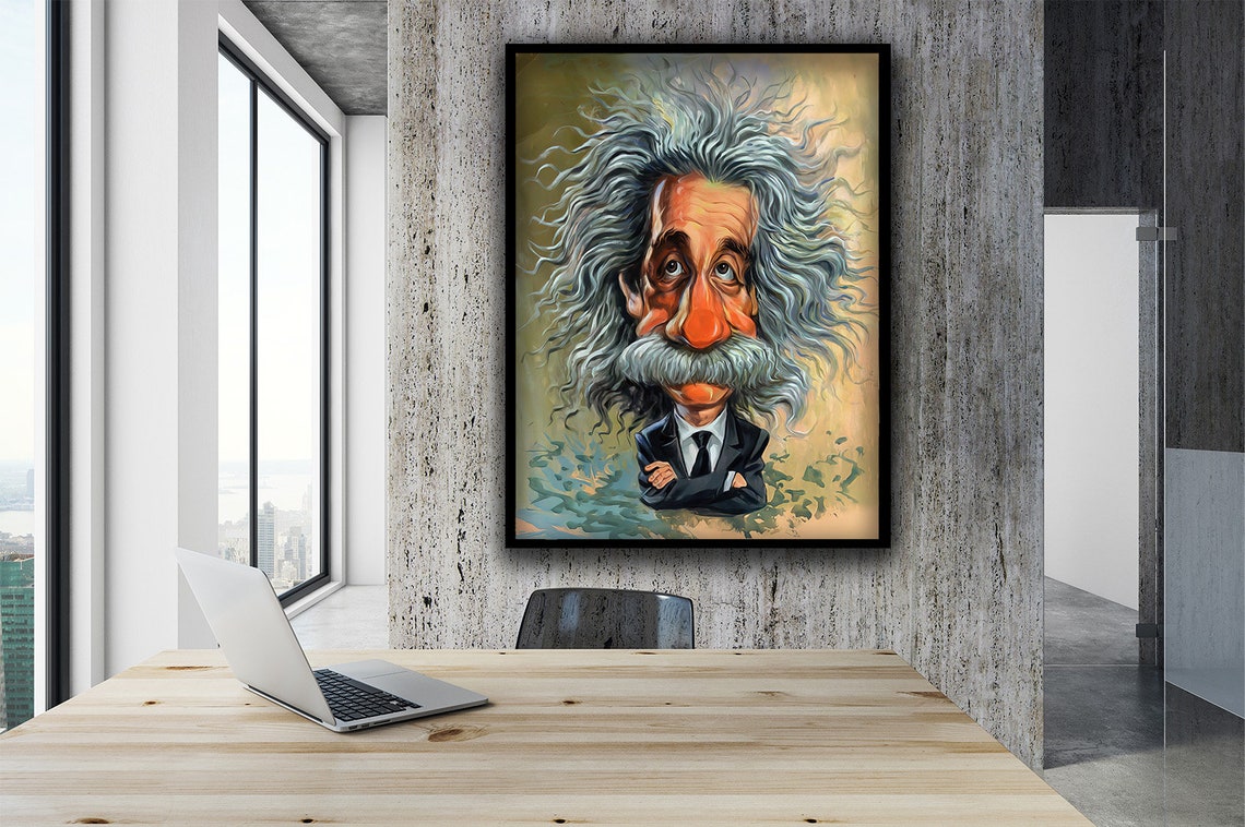 Albert Einstein Funny Caricature Wild Hair Portrait Genius Art Poster - Image 2