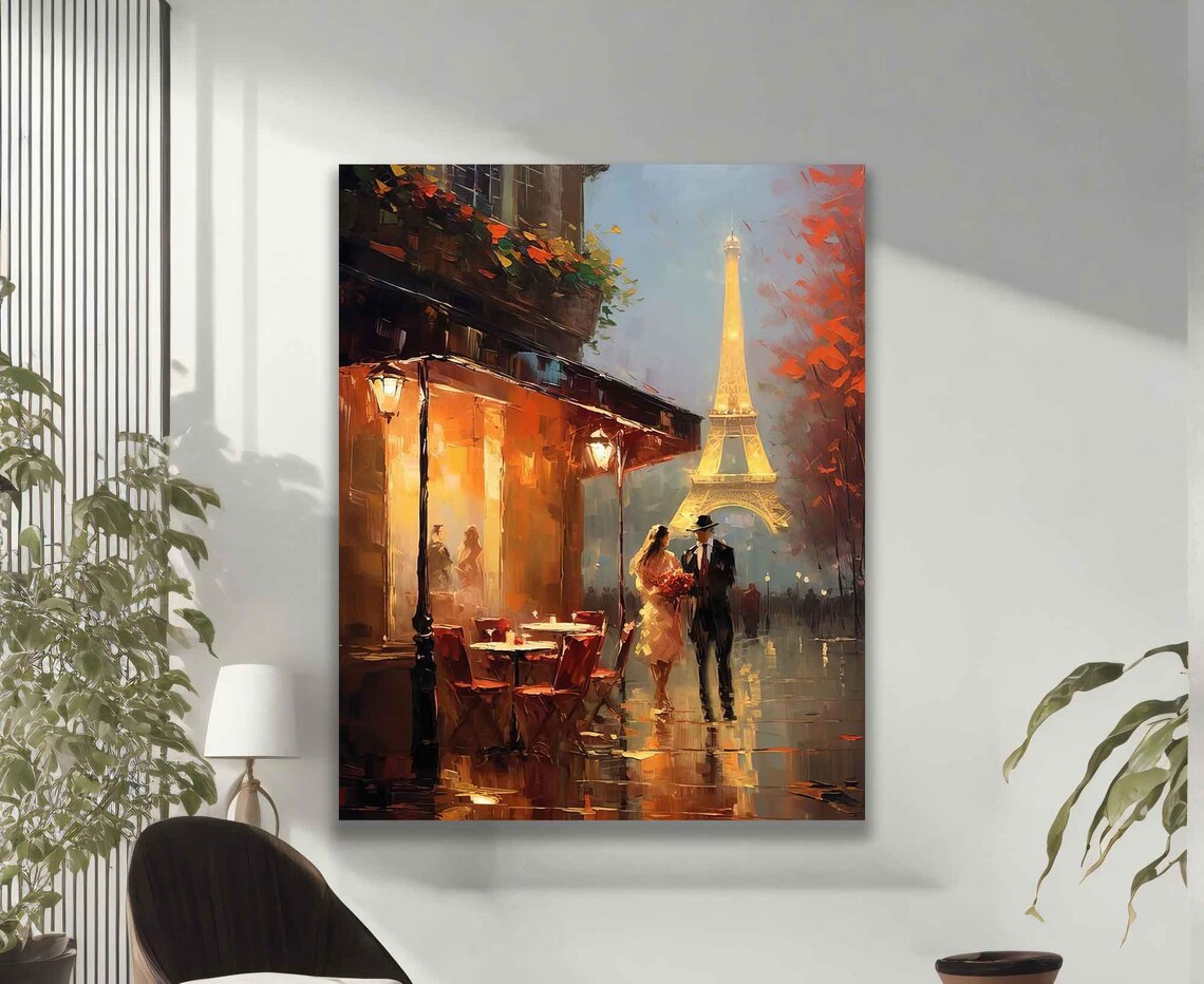 Couple Walking In Paris, Eiffel Tower Art Print - Image 2