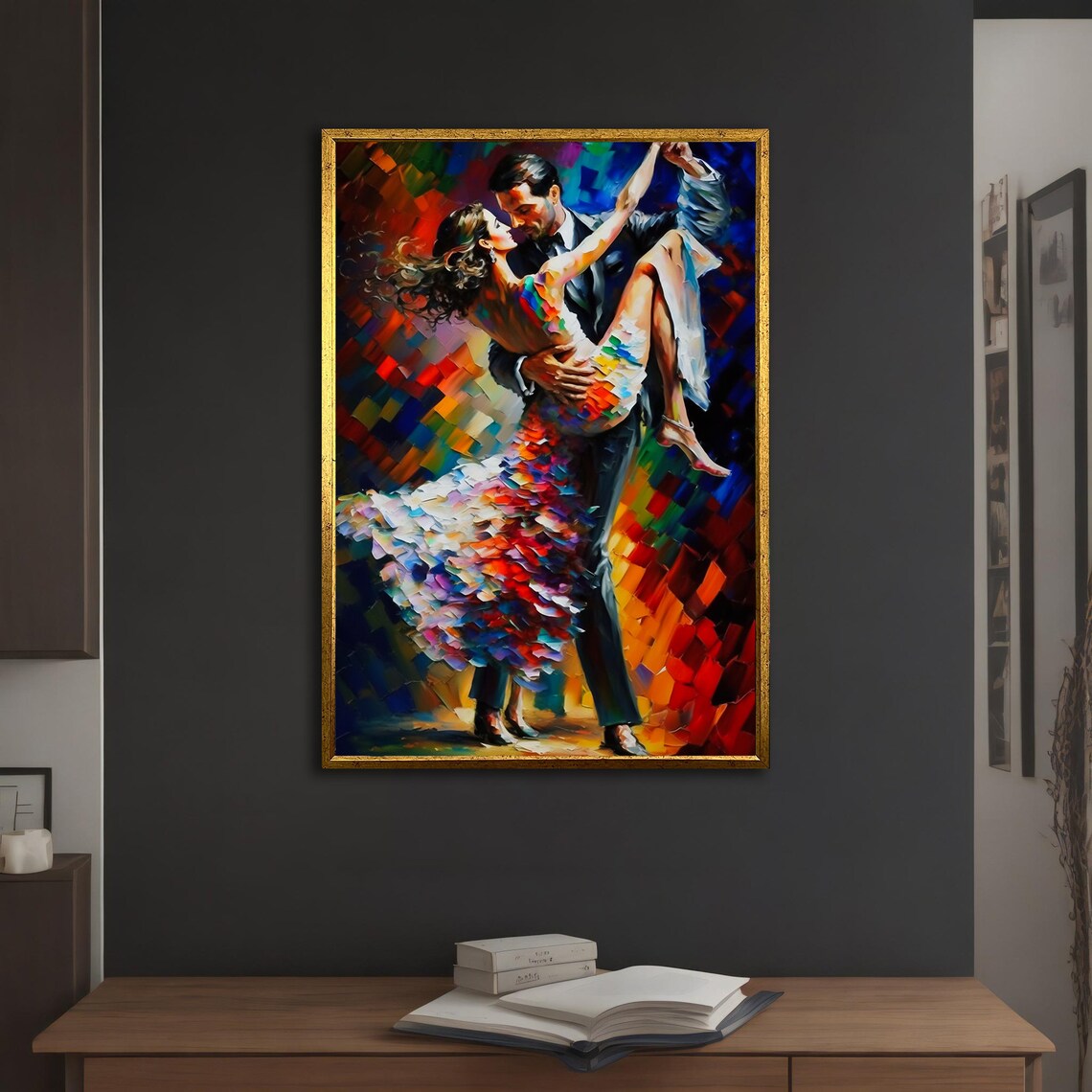 Passionate Dancing Couple Lift Colorful Palette Knife Dance Art Poster - Image 2