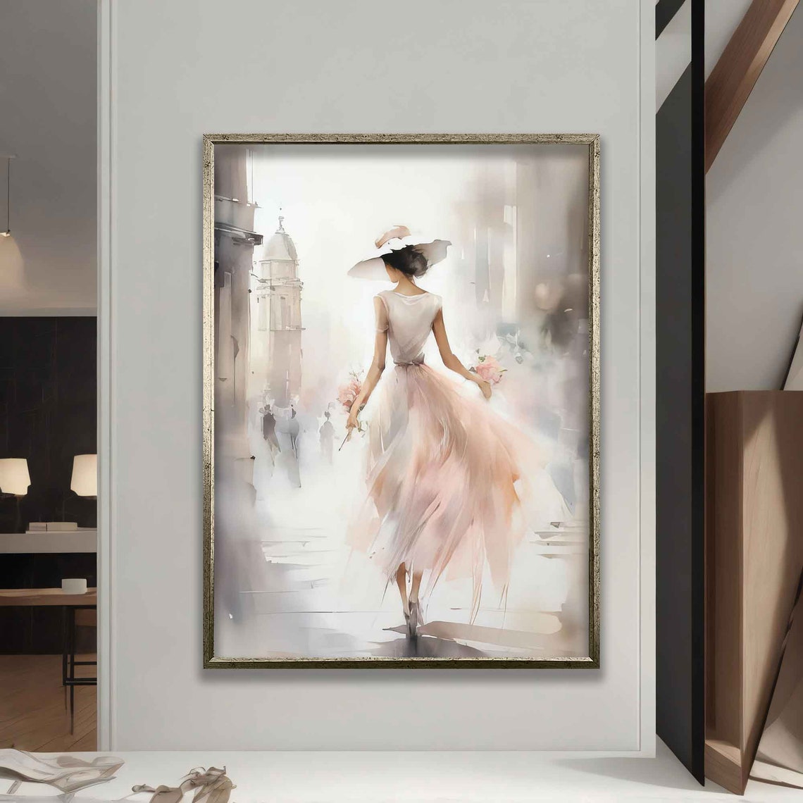 Beautiful Woman In White Dress On Woman Turning Back Art Woman In White Dress Painting - Image 5