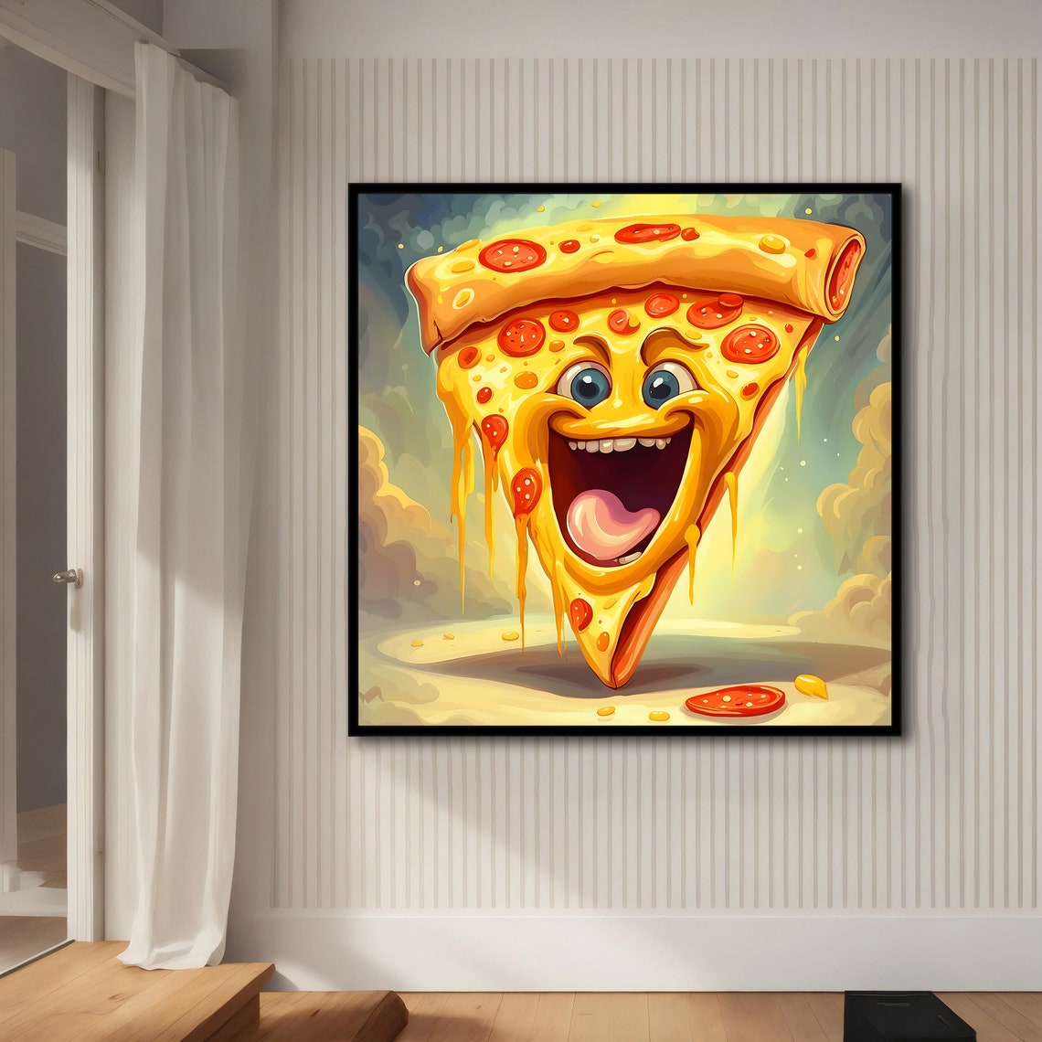 Happy Smiling Pizza Slice Cartoon Pepperoni Melting Cheese Art Print - Image 4