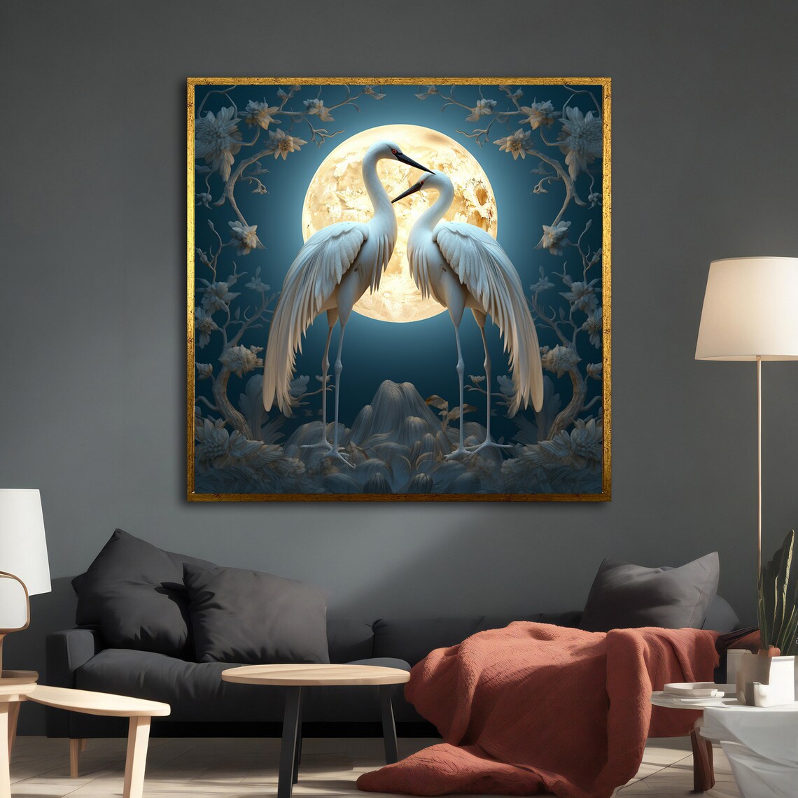 Storks In Love Painting, Living Room Art Print - Image 3