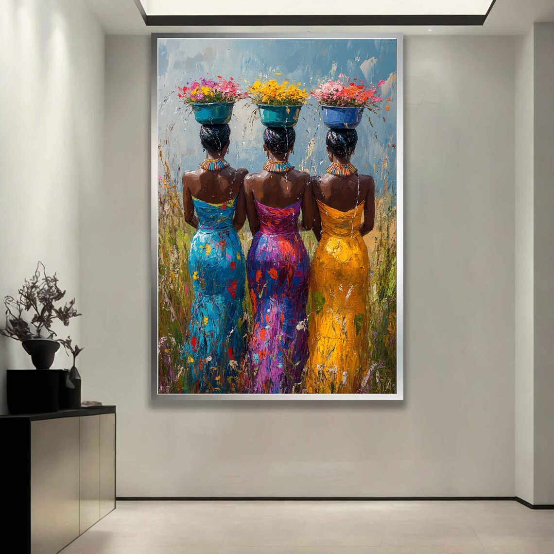 African Women Basket Wall Art Set Vibrant Tribal Artwork Multicolor Modern Home Decor Afrocentric Wall Panels Ethnic Art - Image 2