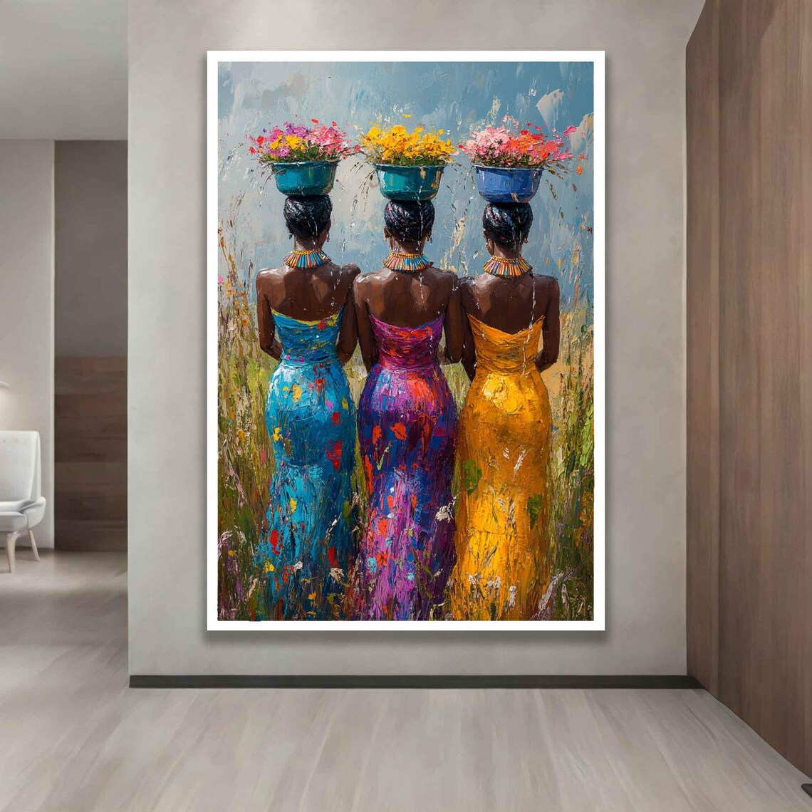 African Women Basket Wall Art Set Vibrant Tribal Artwork Multicolor Modern Home Decor Afrocentric Wall Panels Ethnic Art - Image 5