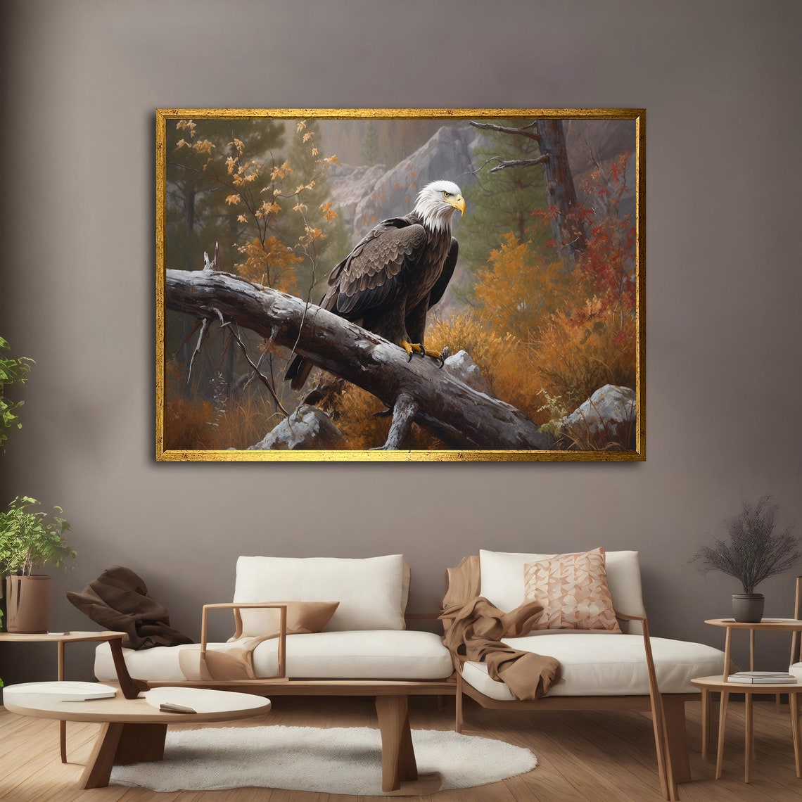Bald Eagle Perched Fallen Log Autumn Forest Golden Foliage Poster - Image 2
