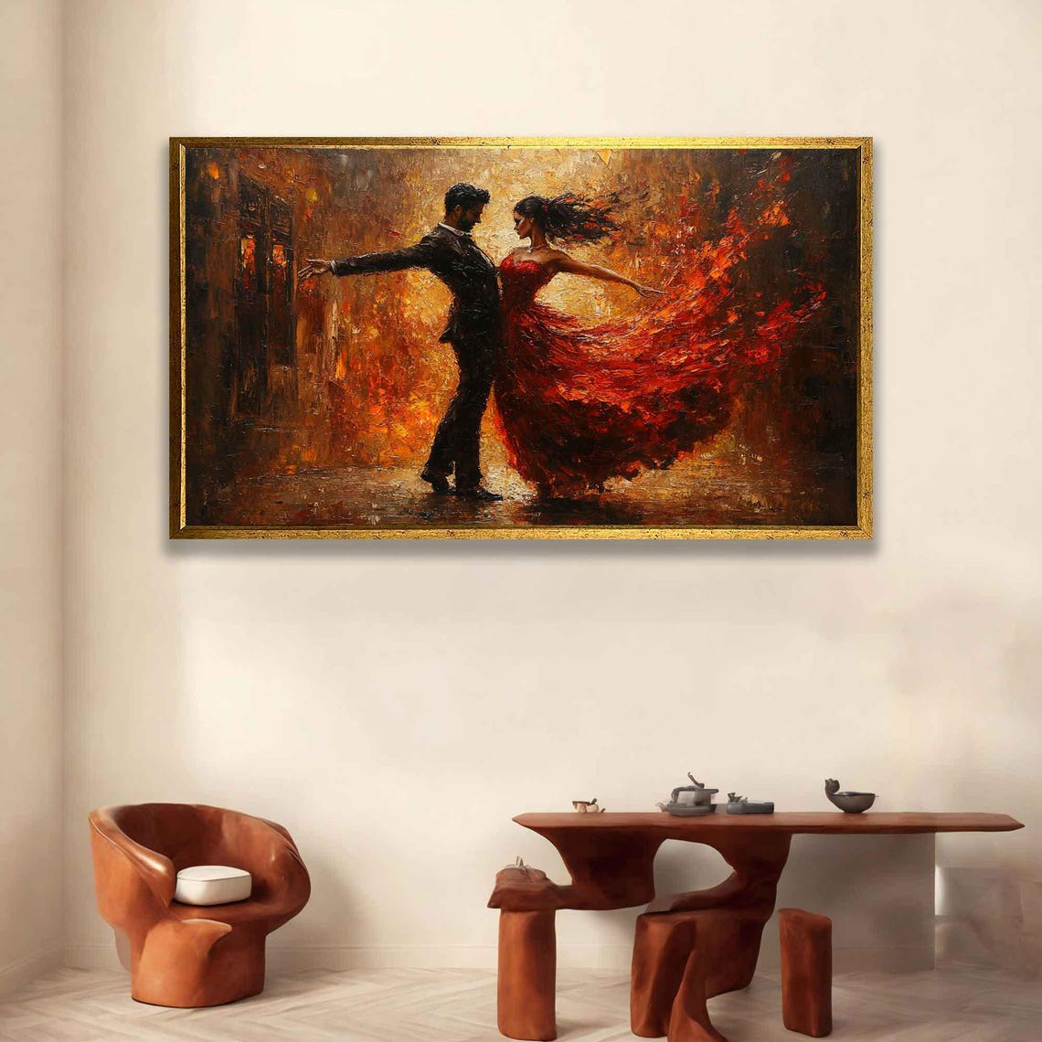 Passionate Flamenco Dancing Couple Red Dress Romantic Tango Wall Art - Image 3