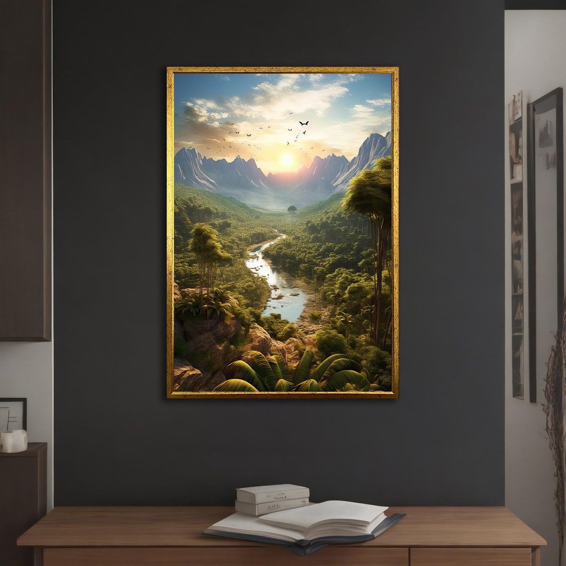 Tropical Rainforest River Valley Sunrise Mountains Lush Green Poster - Image 3