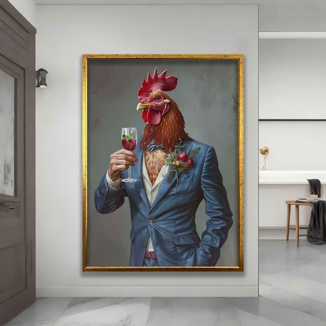 Rooster Man Rooster Picture in Suit, Minimalist Poster - Image 3