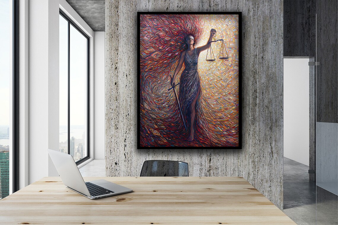 Lady Justice Blindfolded Scales Mosaic Law Office Elegant Decor Wall Art - Image 2