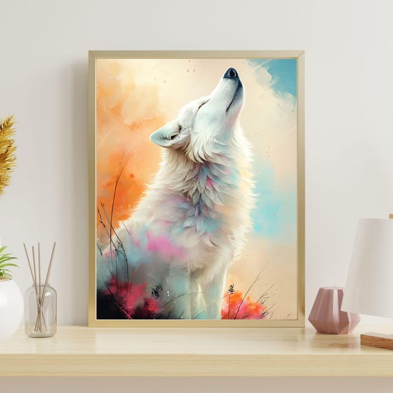 White Wolf Dreamscape Mystical Wall Art Print Hayalmeyal Workshop