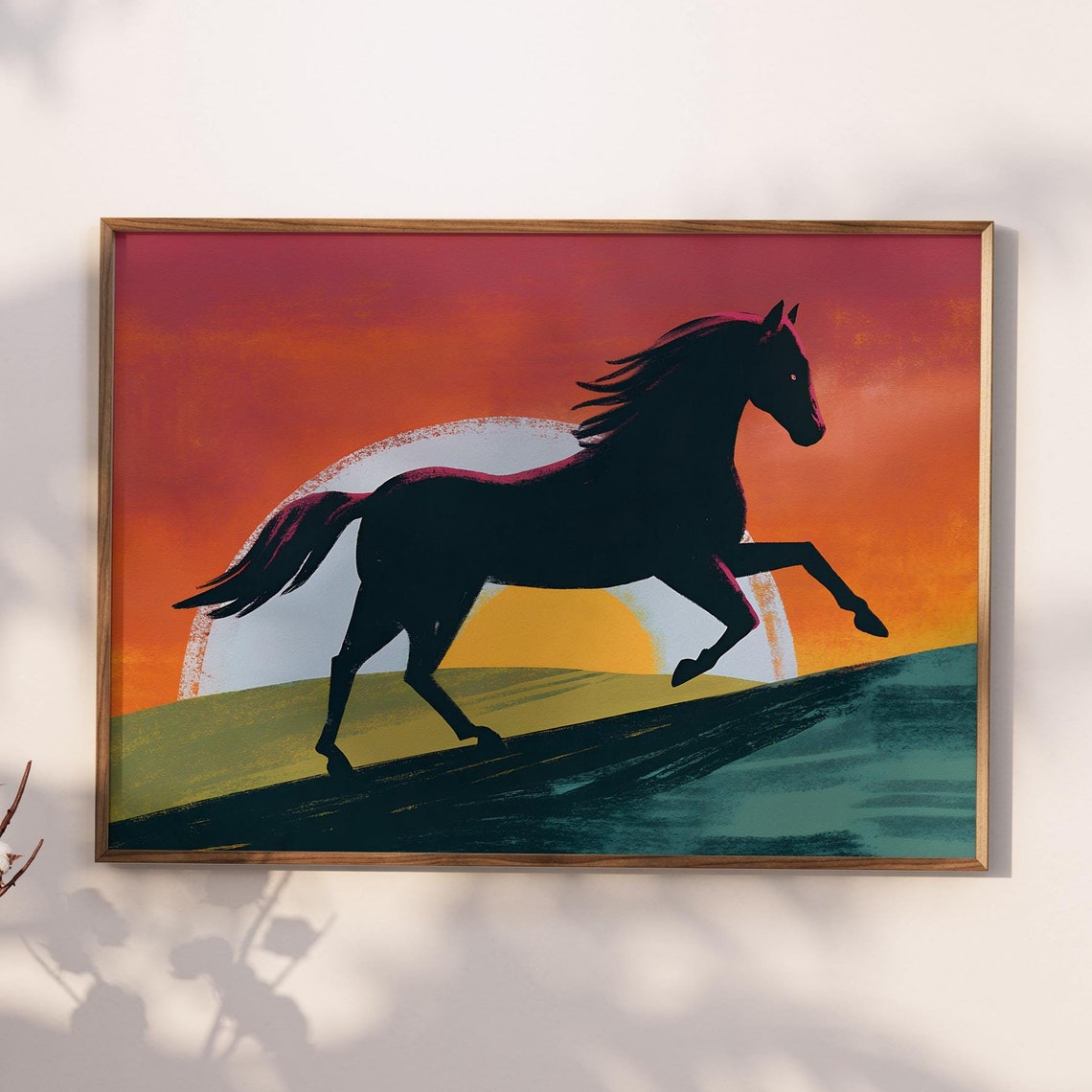Horse In The Sunset Print Southwestern Room Decor Neutral Western Home Art Painting Western Horse Poster Western Art