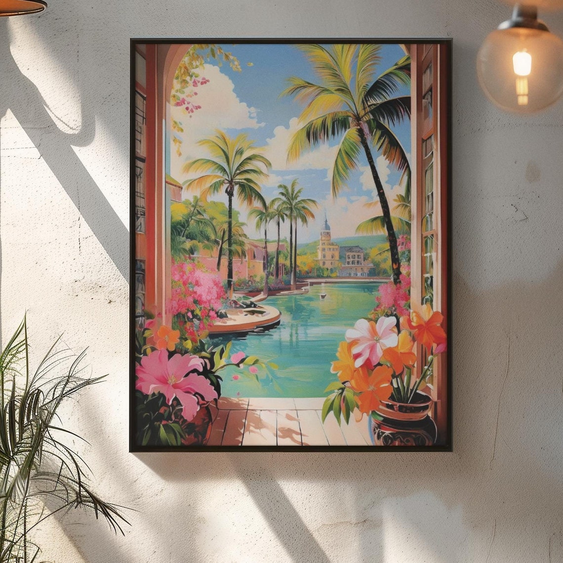 Tropical Garden Terrace Through Archway Vibrant Mediterranean Poster - Image 3
