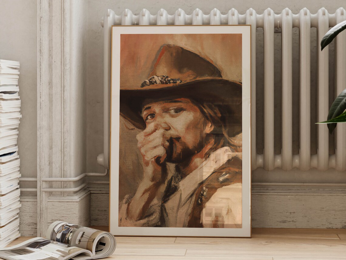 Cowboy Painting Bathroom Print, Vintage Western Humor