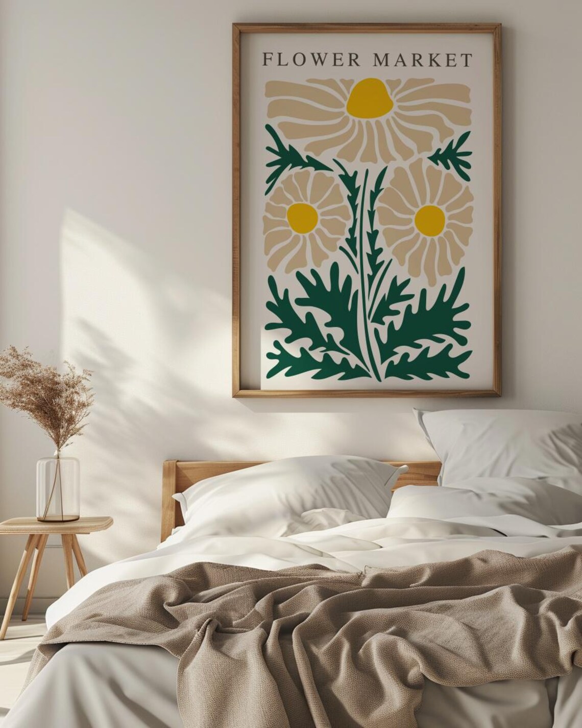 Flower Market Cream Daisy Yellow Green Leaves Botanical Poster - Image 3