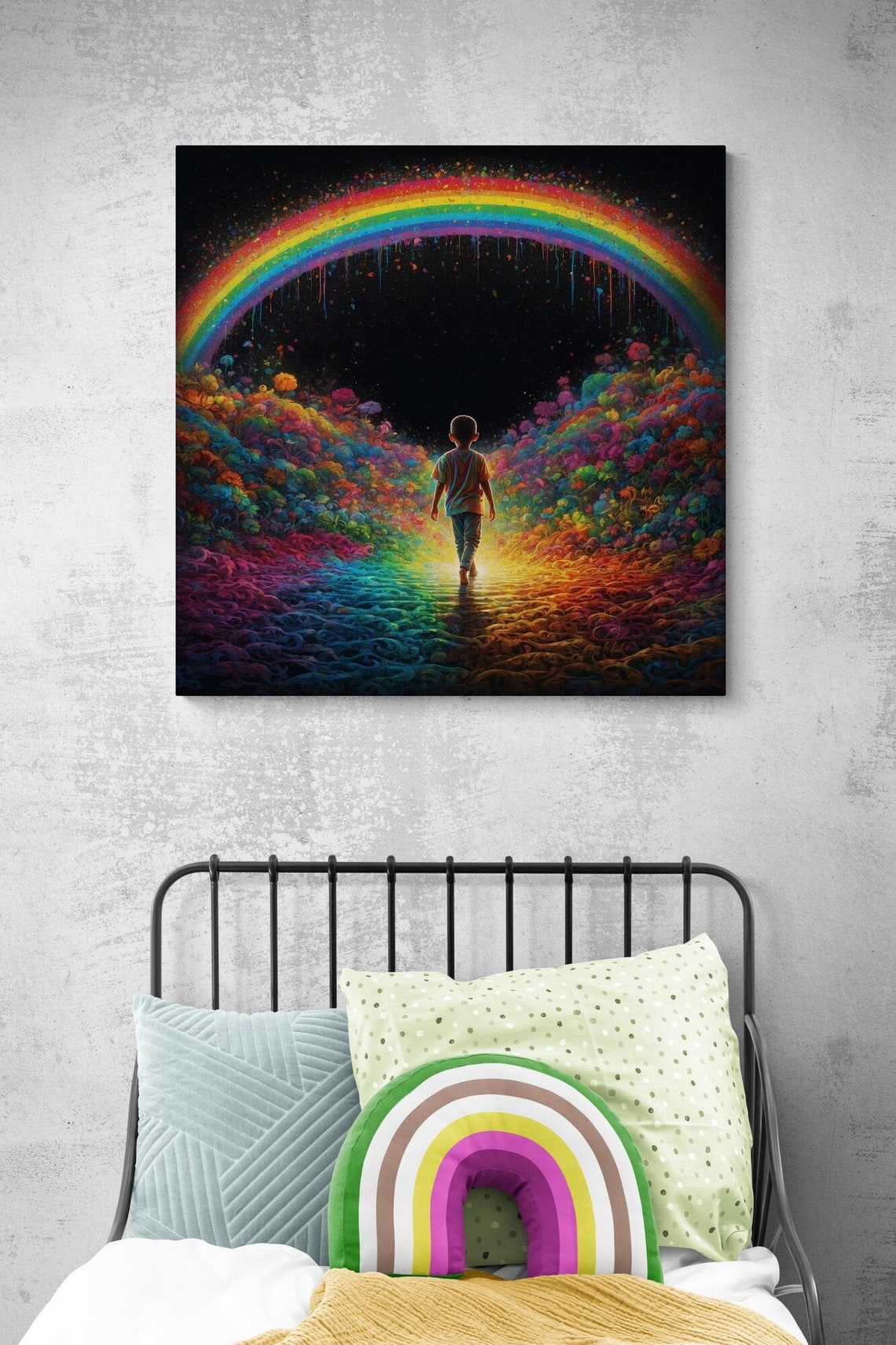 Wonderland Rainbow Wonderland Landscape Art Kids Wall Decor Colorful Nursery Room Decoration Whimsical Wall Art Fantasy