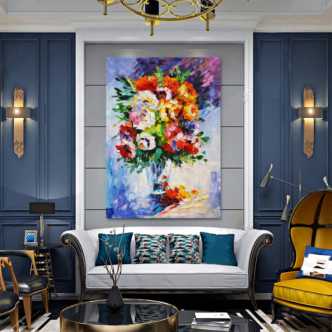 Colorful Flower Bouquet Vase Impasto Modern Floral Oil Painting Poster - Image 4