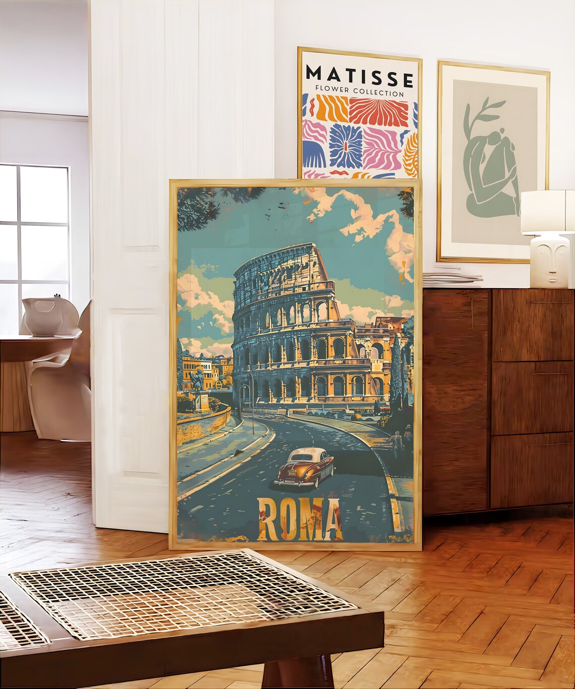 Roma Italy Colosseum Vintage Car Retro Travel Poster Nostalgic Art - Image 2
