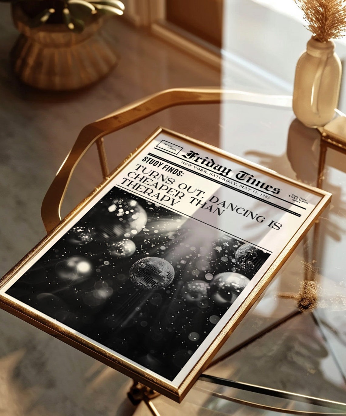Friday Times Newspaper Dancing Cheaper Than Therapy Disco Ball Poster