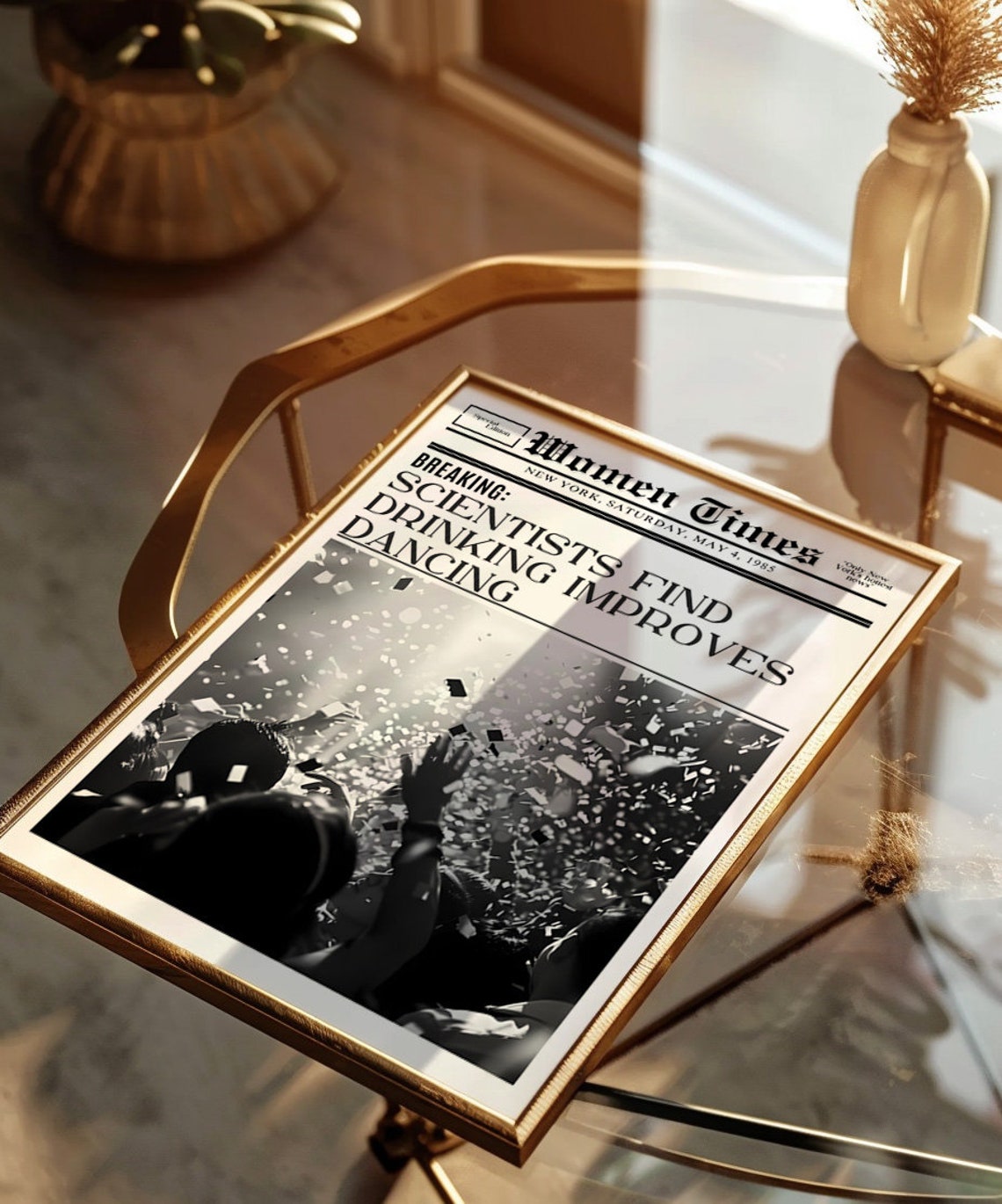 Women Times Newspaper Scientists Drinking Dancing Quote Art Poster - Image 3