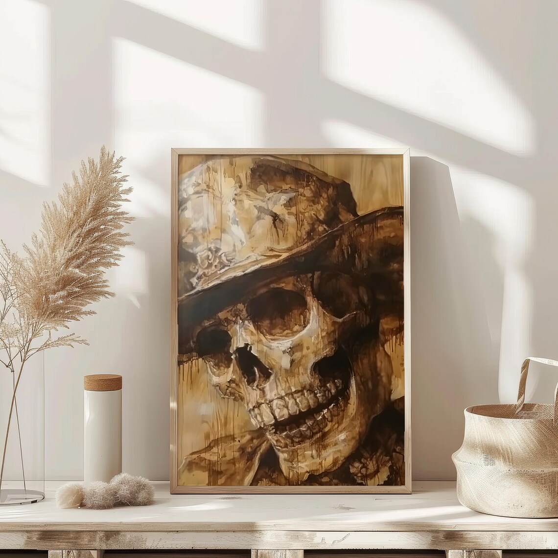 Sepia Skull Wide Brim Hat Vintage Moody Halloween Art Poster - Image 2