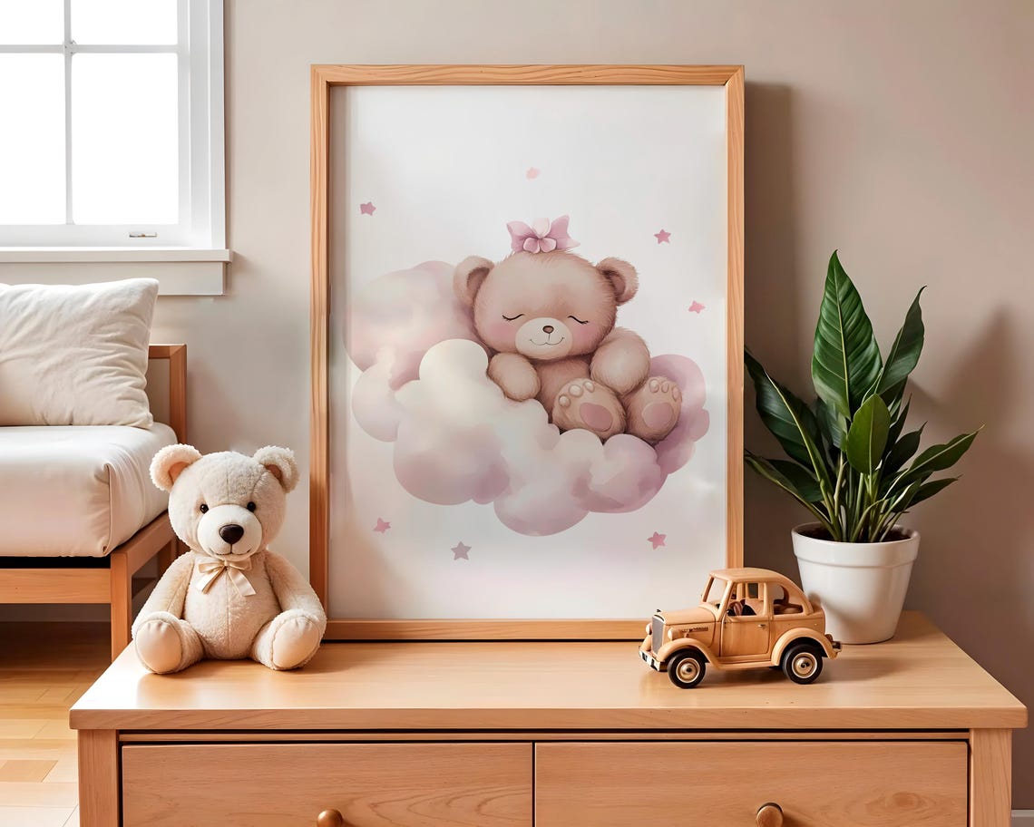Bear On A Cloud Nursery Decor Baby Room Wall Art Nursery Decor Prints Animal Boho Kids Room Decor Instant - Image 2