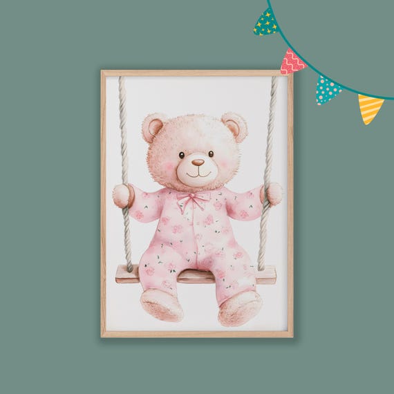 Bear Nursery Decor Baby Room Wall Art Nursery Decor Prints Animal Boho Kids Room Decor Instant Playroom Print
