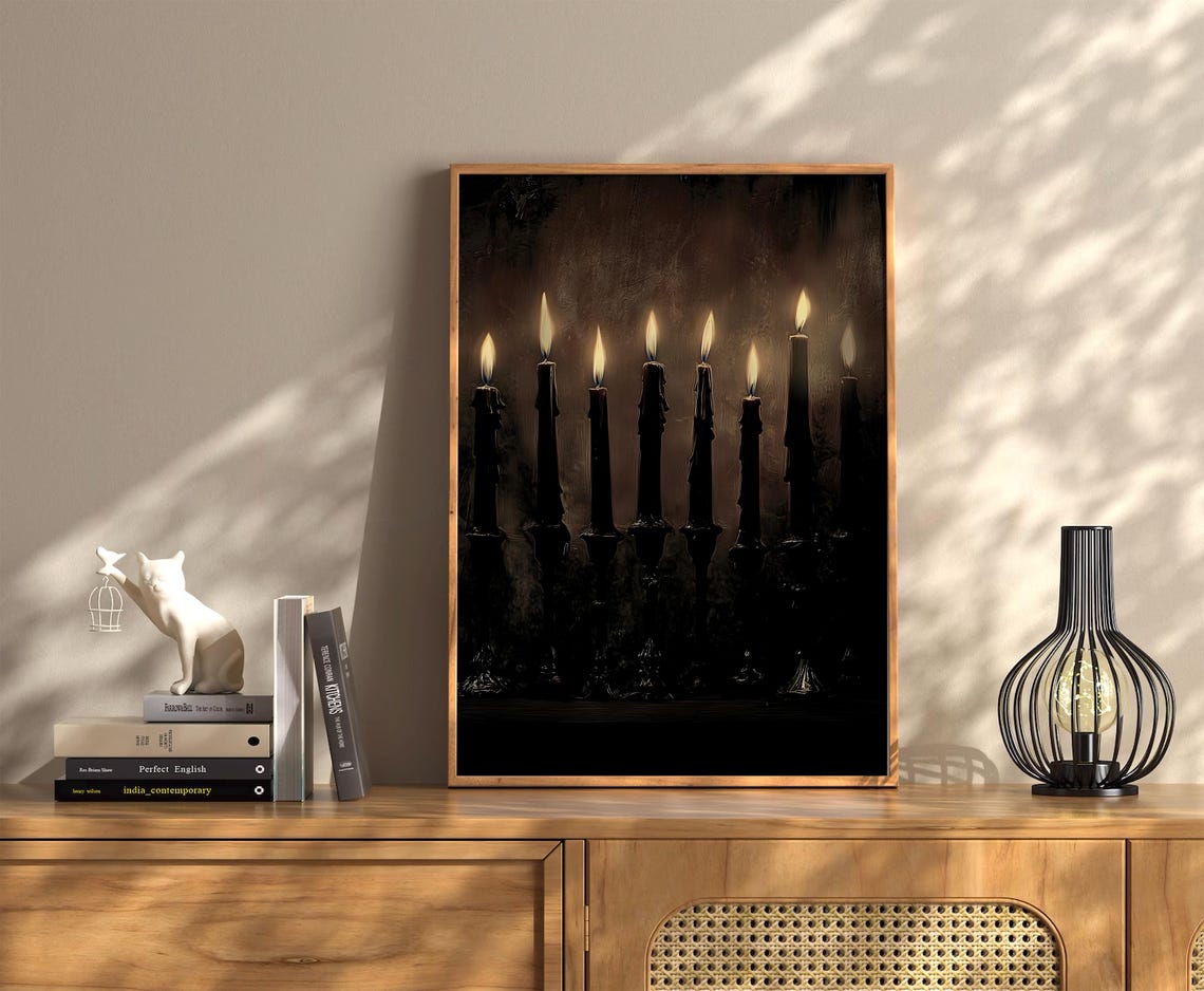 Burning Black Candles Dark Gothic Moody Dramatic Halloween Wall Art
