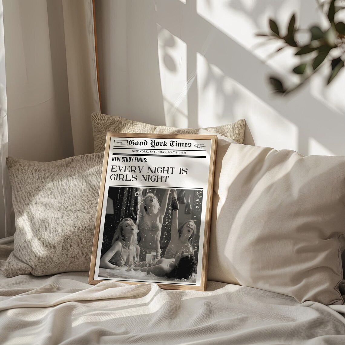 Every Night Is Girls Night Newspaper Print Trendy Dorm Room Decor - Image 2