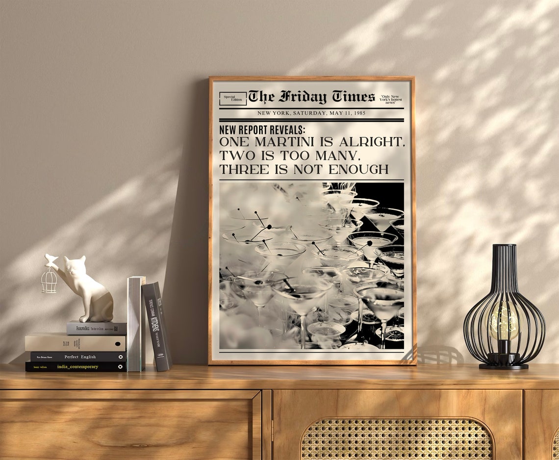 Funny Martini Toast Newspaper Headline Bar Party Humor Wall Art - Image 2